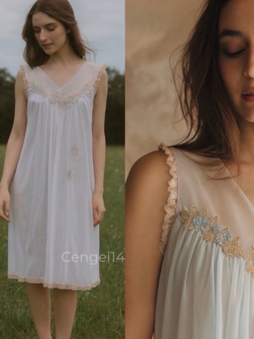 Vintage 1960s Aristocraft USA Made Sheer Nylon Embroidered Nightgown M - Picture 2 of 9